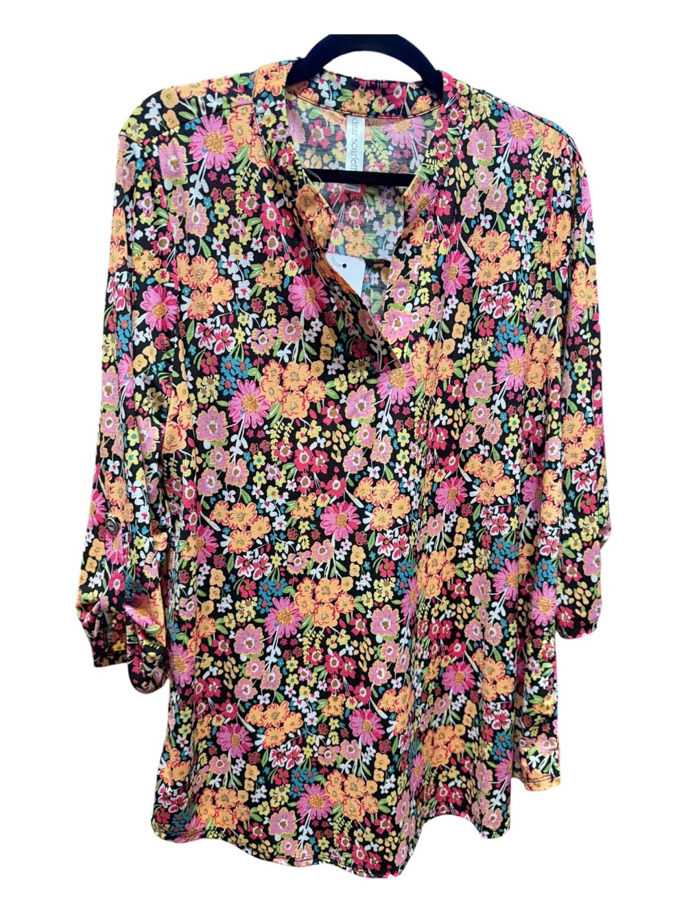 Dear Scarlett Floral Blouse Women’s XL Black Multicolor 3/4 Sleeve NWT